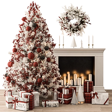 Festive Red & White Christmas Tree 3D model image 1 