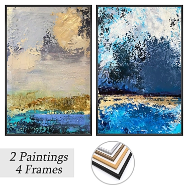 Modern Art Paintings: Set of 2 with 4 Frame Options 3D model image 1 