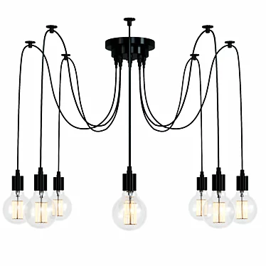 Sleek Black Cable Chandelier 3D model image 1 