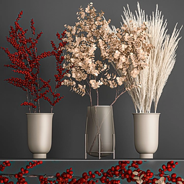Eucalyptus Bouquet with Dry Reed Decor 3D model image 1 