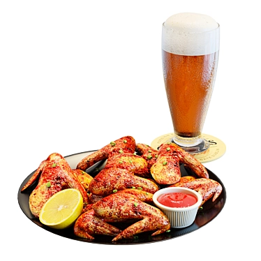 Delicious Chicken Wings & Beer Set 3D model image 1 