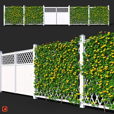 Mandeville Sandera Fence with Yellow Corona Flowers 3D model image 1 