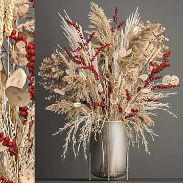 Elegant Reed Bouquet: White Pampas, Eucalyptus, and Red Berries 3D model image 1 