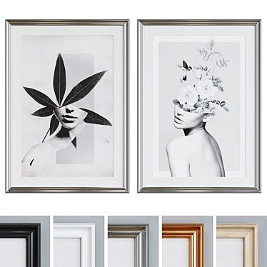 Modern Floral Collage Picture Frame Set 3D model image 1 