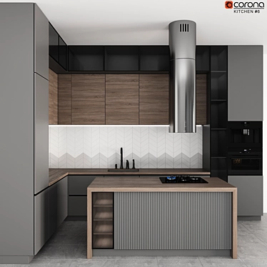 Modern Kitchen Set with Appliances 3D model image 1 