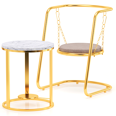 Sleek Gold Metal Coffee Table and Chair 3D model image 1 