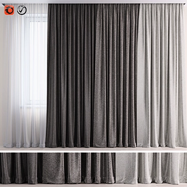 Modern Drapery Set with Sheer Curtains 3D model image 1 