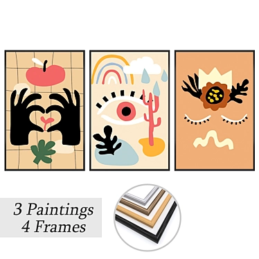 Elegant Art Set: 3 Paintings, 4 Frame options 3D model image 1 