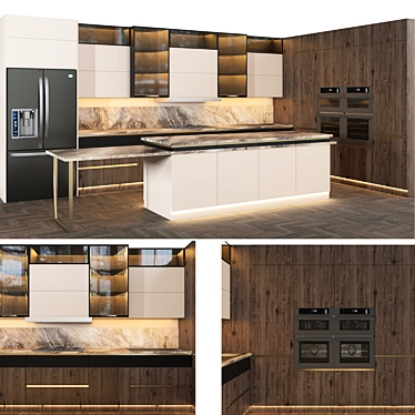 Stylish Kitchen Appliances: Microwave, Fridge, Stove & Hood 3D model image 1 