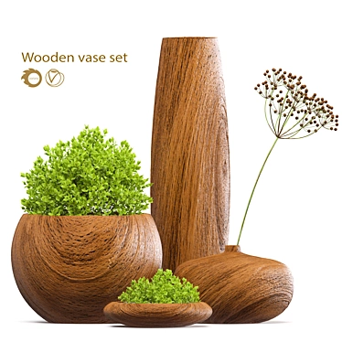 Rustic Wooden Vase Set 3D model image 1 