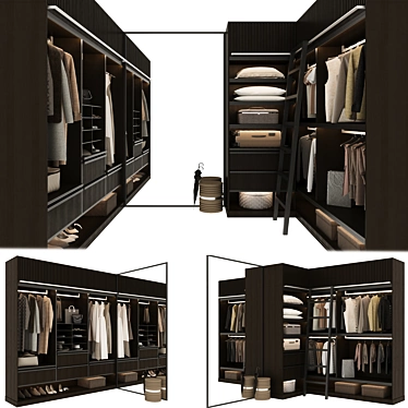 Modern Classic P-Shaped Wardrobe 3D model image 1 