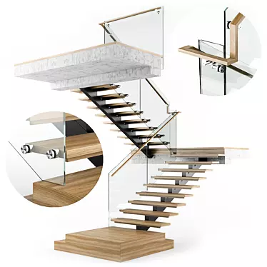 Sleek Modern Interior Staircase 3D model image 1 