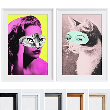 Modern Picture Frame Set with Woman and Cat Collage 3D model image 1 