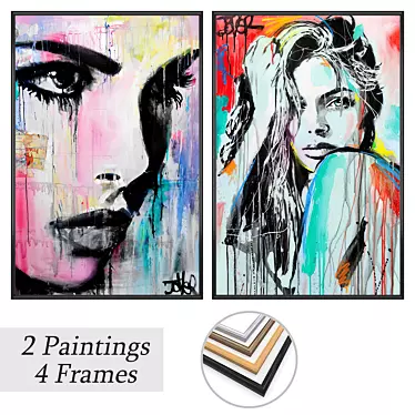 Artistic Masterpieces: 2 Paintings with 4 Frame Options 3D model image 1 