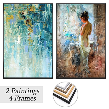 Elegant Art Set: 2 Paintings with Multiple Frame Options 3D model image 1 