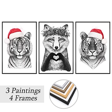 Elegant Set of Artwork: 3 Paintings & 4 Frame Options 3D model image 1 