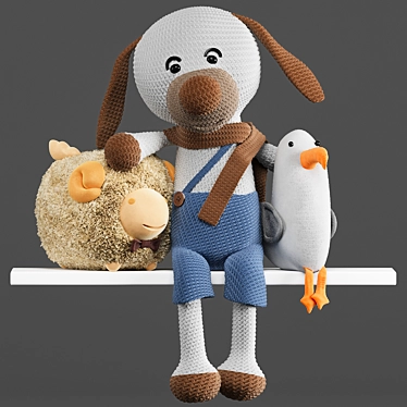 Delightful Animal Dolls: Dog, Sheep, Seagull 3D model image 1 