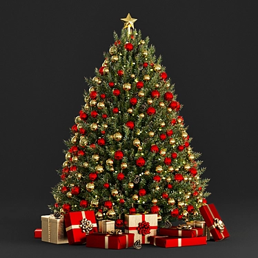 Golden Christmas Tree with Ornaments  3D model image 1 