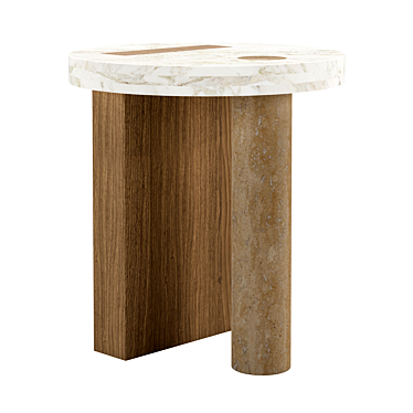 Elegant Marble and Oak Side Table 3D model image 1 