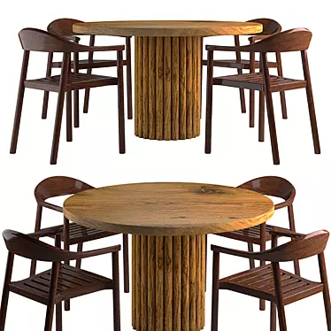  Rustic Wooden Dining Set 3D model image 1 