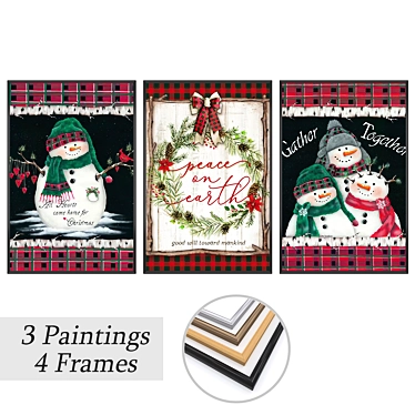 Title: Artful Trio: Framed Paintings in 3D 3D model image 1 