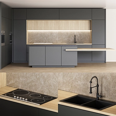 Modern Kitchen Cabinet Set 3D model image 1 
