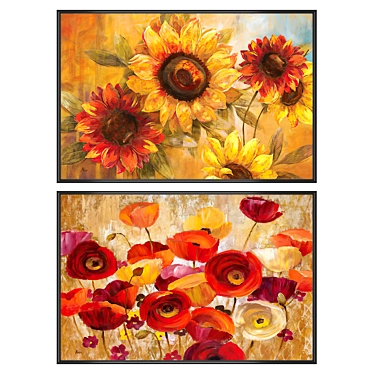 Modern Art Paintings Set: 2 Canvases, 4 Frame Options 3D model image 1 