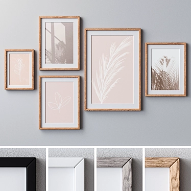 Wooden Frame Set with Wall Paintings 3D model image 1 