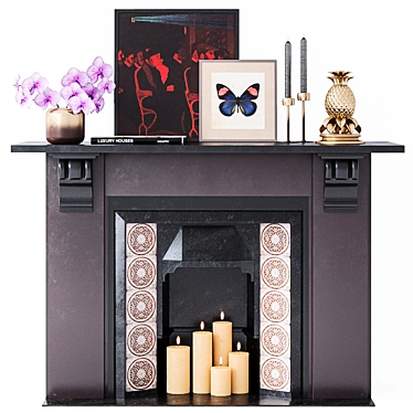 Decorative set with stone fireplace