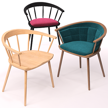 Spindle Low Back Diner: Natural Wood, Various Upholstery Options 3D model image 1 