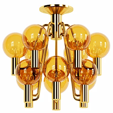Vintage Brass and Yellow Glass Ceiling Lamp 3D model image 1 