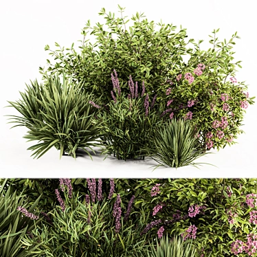 Green & Purple Mixed Plant Bush - Set of 50 3D model image 1 