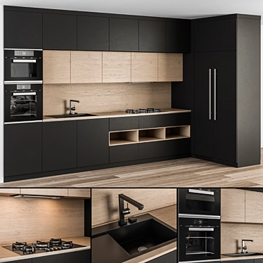 Sleek Black Wood Kitchen Cabinets 3D model image 1 