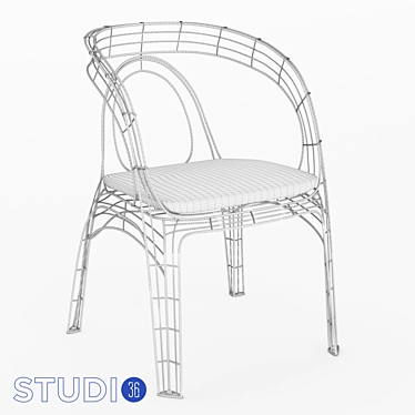 Vintage Style Metal Chair with Cushion 3D model image 1 