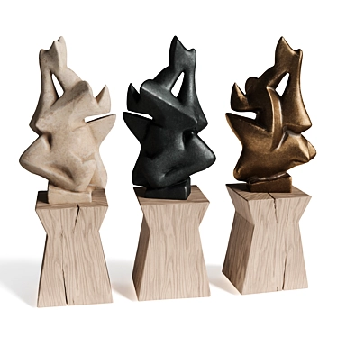 Contemporary Sculptures: Wood, Plaster & Metal 3D model image 1 
