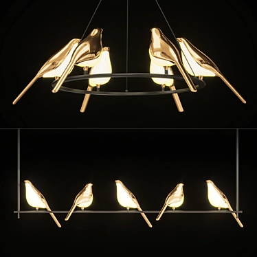 NOMI Bird Chandelier: Stylish Avian-inspired Lighting 3D model image 1 