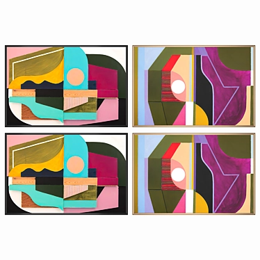 Artful Pair: 2 Paintings with 4 Frame Variations 3D model image 1 