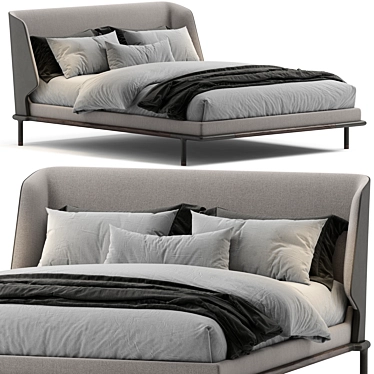 Luxury Frigerio_Alfred Bed: Fabric, Leather & Wood 3D model image 1 