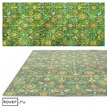 Ethnic Floral Gray Wool Rug 3D model image 1 