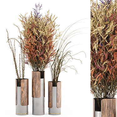 Wood & Ceramic Indoor Plant Combo - Set 345 3D model image 1 
