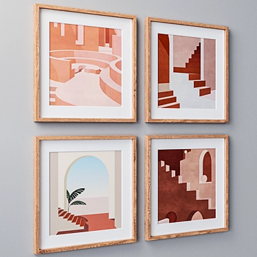 4-Piece Wall Painting Set - Various Frame Colors 3D model image 1 