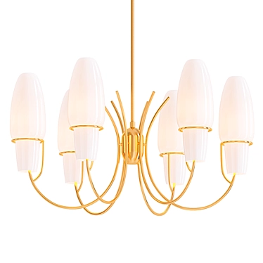 Vintage Opaline Glass Brass Chandelier 3D model image 1 