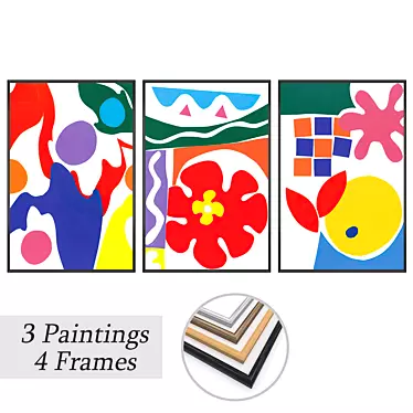 Elegant Art Set: 3 Paintings & 4 Frame Options 3D model image 1 