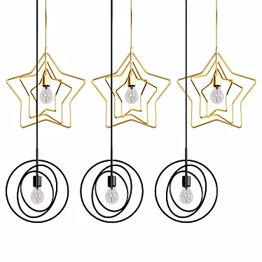 Elegant Gold Star Ceiling Chandelier 3D model image 1 