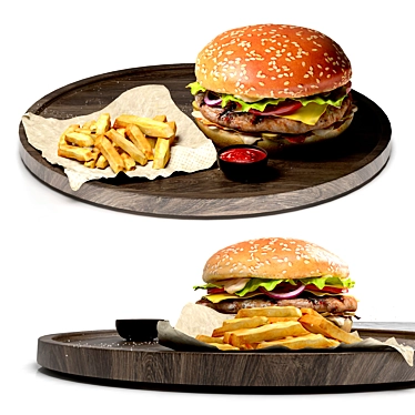Savory Burger and Crispy Fries 3D model image 1 