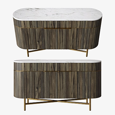 Elegant Mango Wood and Marble Sideboard 3D model image 1 