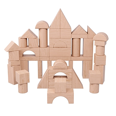 Natural Wood Building Block Set 3D model image 1 