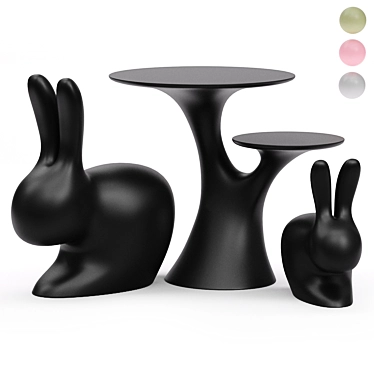 Qeeboo Rabbit Kids Table & Chairs 3D model image 1 