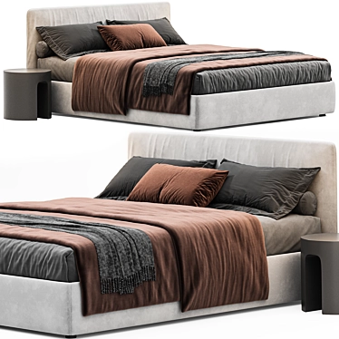 Meridiani Stone Up Bed: Upholstered Double Bed. 3D model image 1 