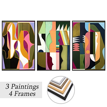 Elegant Framed Paintings Set 3D model image 1 